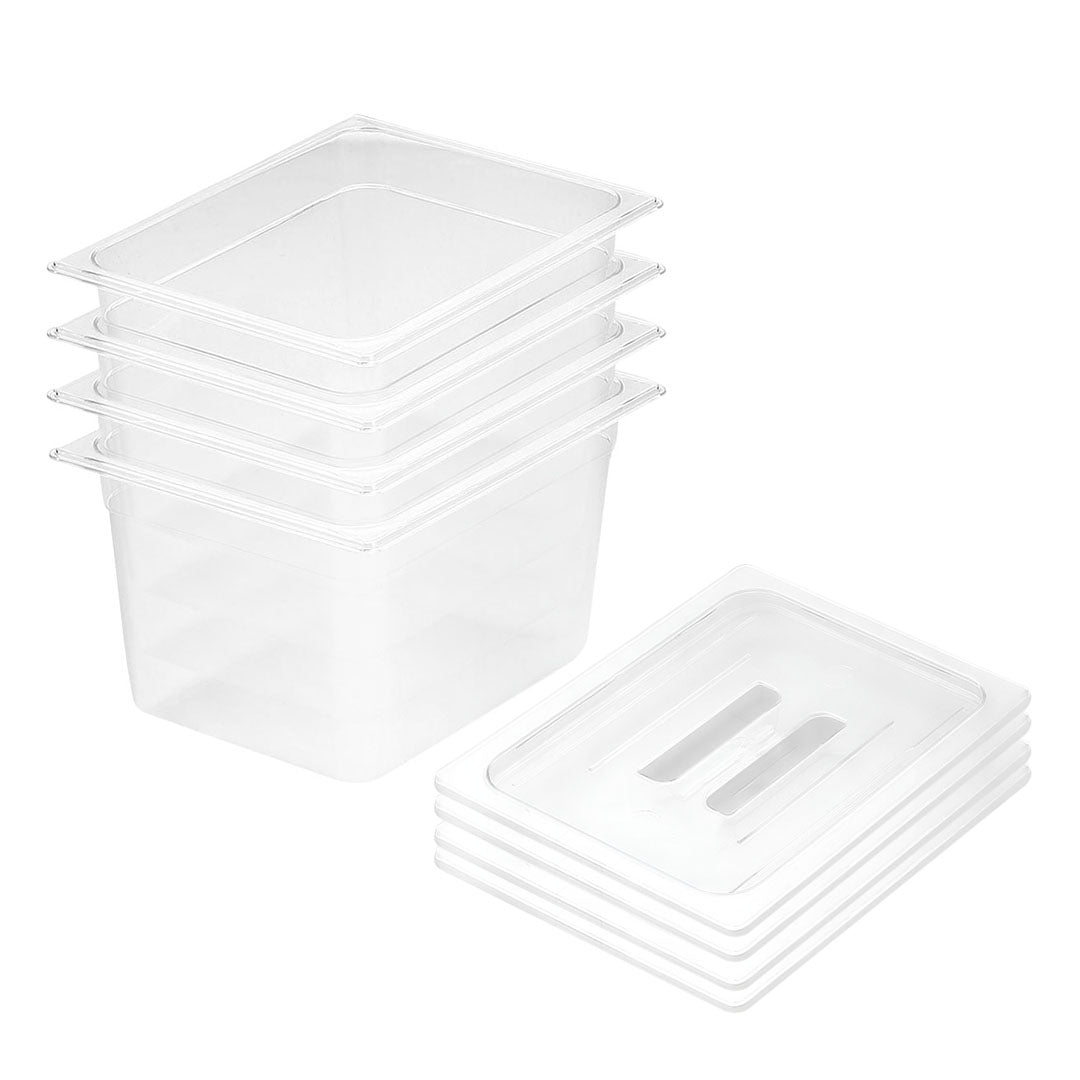 SOGA 200mm Clear Gastronorm GN Pan 1/2 Food Tray Storage Bundle of 4 with Lid