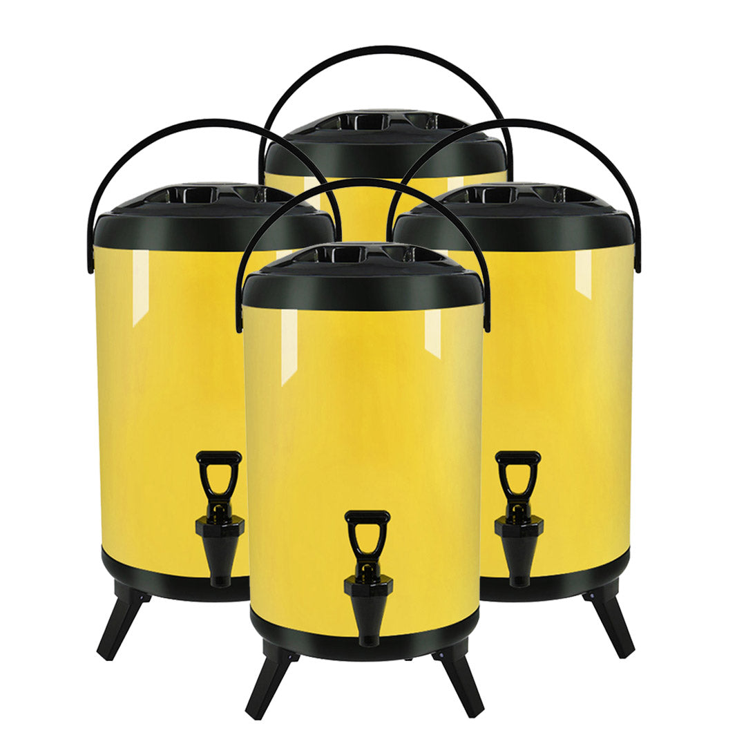 SOGA 4X 14L Stainless Steel Insulated Milk Tea Barrel Hot and Cold Beverage Dispenser Container with Faucet Yellow $ 379.90