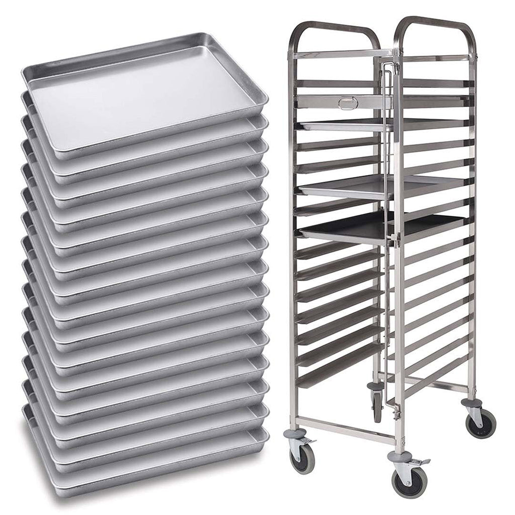 SOGA Gastronorm Trolley 15 Tier Stainless Steel with 60*40*5cm Aluminum Baking Pan Cooking Tray for Bakers $ 868.50
