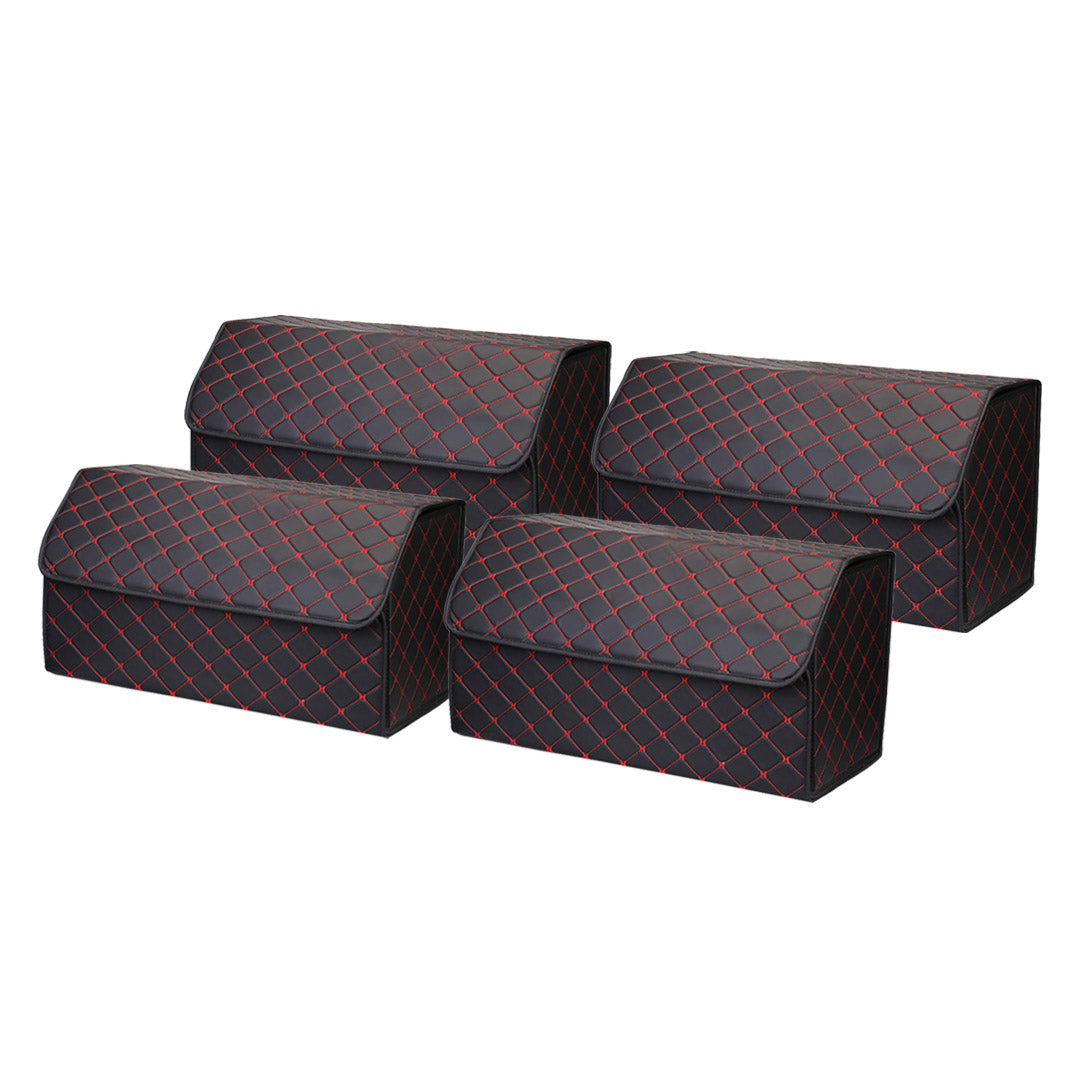 SOGA 4X Leather Car Boot Collapsible Foldable Trunk Cargo Organizer Portable Storage Box Black/Red Stitch Large $ 181.90