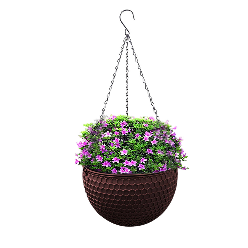 SOGA Coffee Small Hanging Resin Flower Pot Self Watering Basket Planter Outdoor Garden Decor $ 26.90