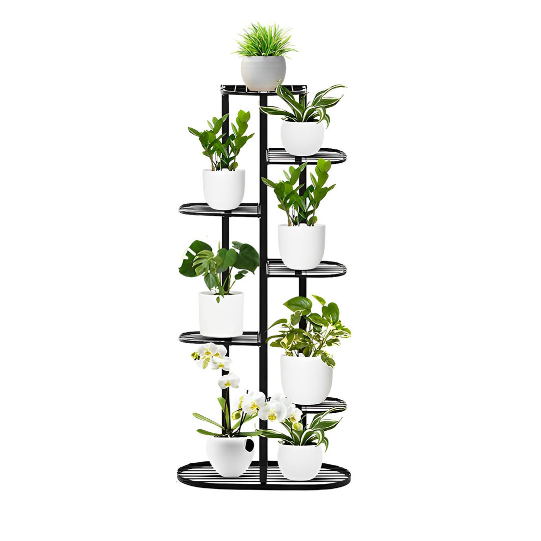 SOGA 7 Tier 8 Pots Black Metal Plant Rack Flowerpot Storage Display Stand Holder Home Garden Decor