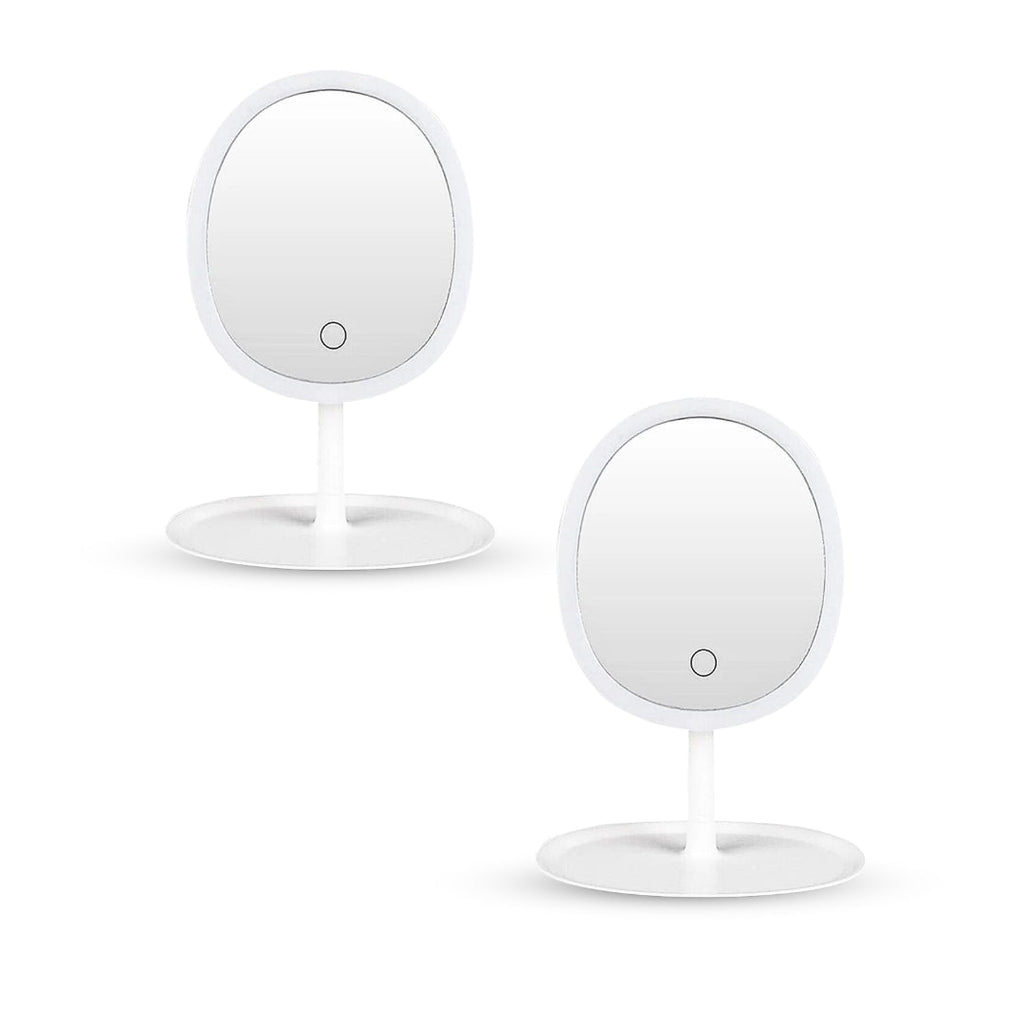 SOGA 2X 26cm White Oval Smart LED Makeup Bedroom Table Vanity Mirror Tricolor Adjustable Light w/ 5x Magnification $ 65.50