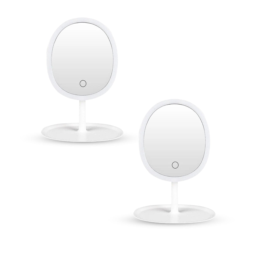 SOGA 2X 26cm White Oval Smart LED Makeup Bedroom Table Vanity Mirror Tricolor Adjustable Light w/ 5x Magnification $ 65.50