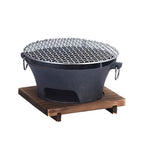 SOGA Cast Iron Round Stove Charcoal Table Net Grill Japanese Style BBQ Picnic Camping with Wooden Board $ 88.90