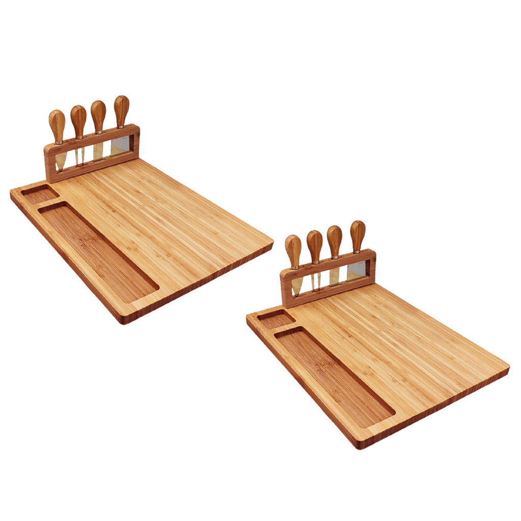 SOGA 2X 36cm Brown Rectangular Wood Cheese Board Charcuterie Serving Tray with Knife Set Countertop Decor $ 90.90