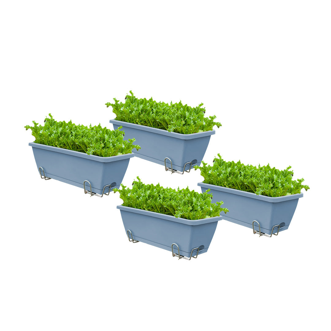 SOGA 49.5cm Blue Rectangular Planter Vegetable Herb Flower Outdoor Plastic Box with Holder Balcony Garden Decor Set of 4 $ 92.50