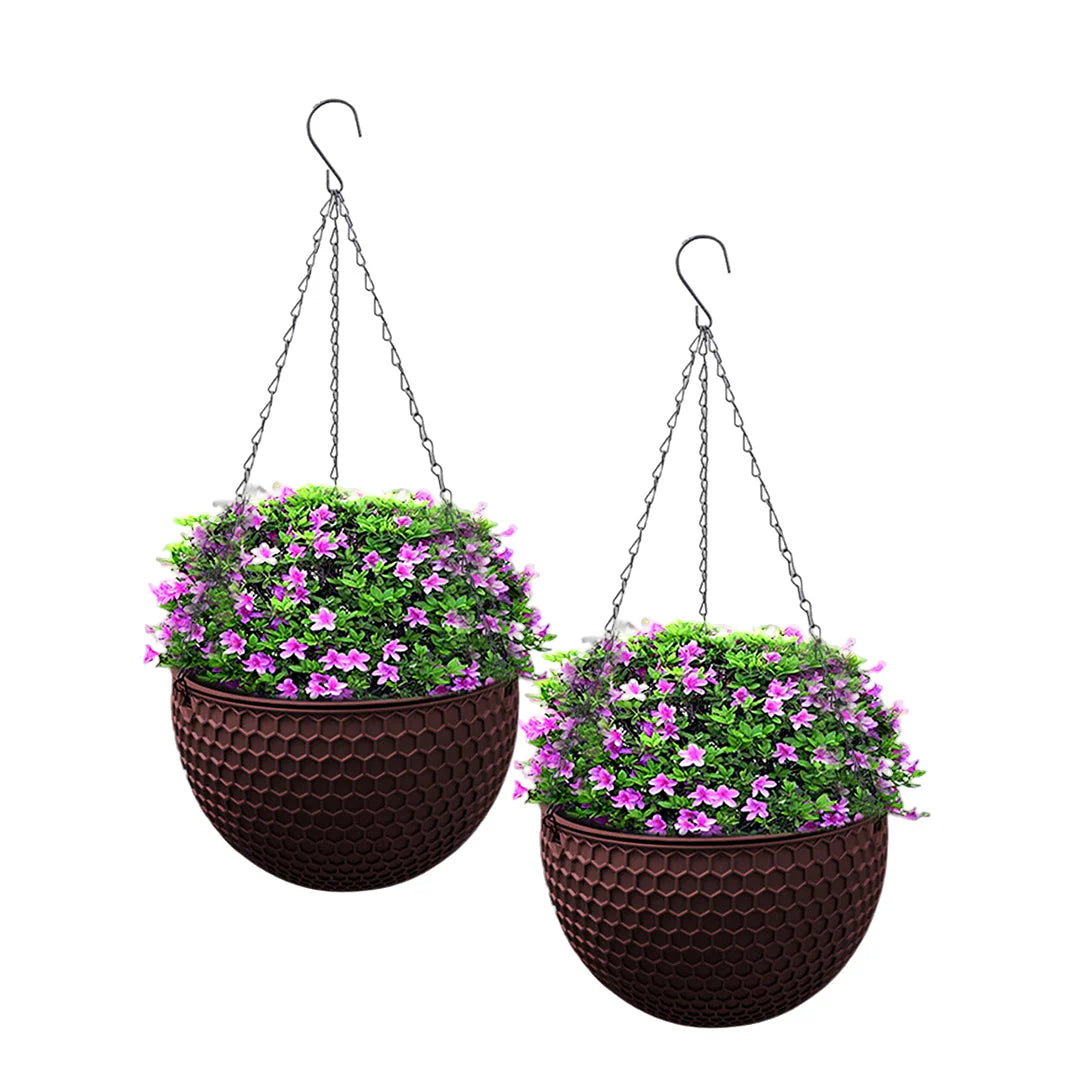 SOGA 2X Coffee Large Hanging Resin Flower Pot Self Watering Basket Planter $ 79.90