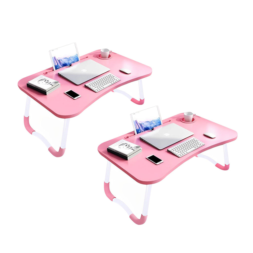 SOGA 2X Pink Portable Bed Table Adjustable Folding Mini Desk Notebook Stand Card Slot Holder with Cup-Holder Home Decor $ 83.90