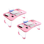 SOGA 2X Pink Portable Bed Table Adjustable Folding Mini Desk Notebook Stand Card Slot Holder with Cup-Holder Home Decor $ 83.90