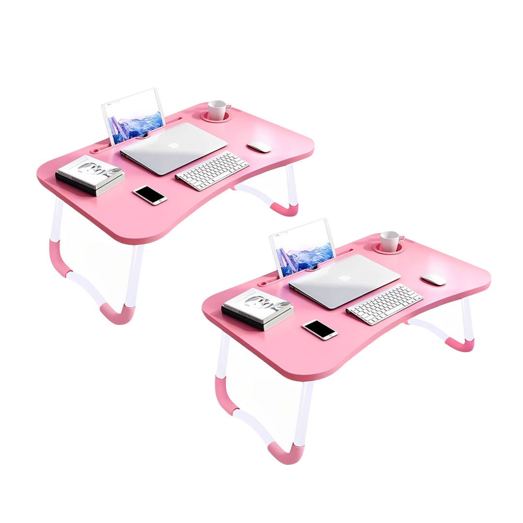 SOGA 2X Pink Portable Bed Table Adjustable Folding Mini Desk Notebook Stand Card Slot Holder with Cup-Holder Home Decor $ 83.90