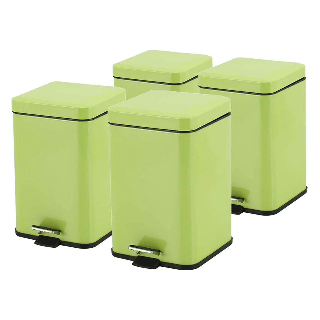 SOGA 4X Foot Pedal Stainless Steel Rubbish Recycling Garbage Waste Trash Bin Square 12L Green