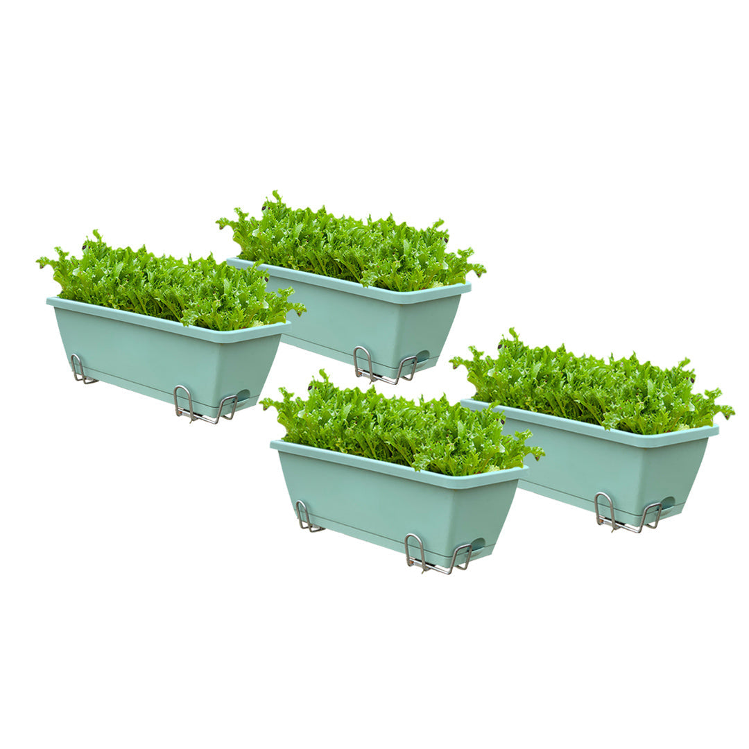 SOGA 49.5cm Green Rectangular Planter Vegetable Herb Flower Outdoor Plastic Box with Holder Balcony Garden Decor Set of 4 $ 92.50