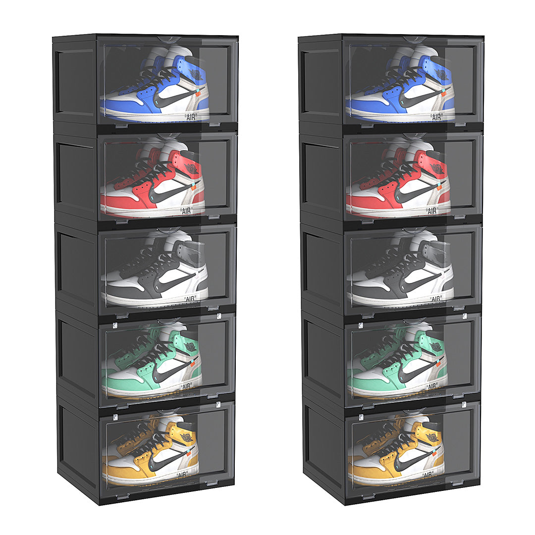 SOGA 2X 5 Tier Black Portable Shoe Organiser Sneaker Footwear Folding Plastic Bin Stackable Storage Box with Magnetic Door $ 280.90