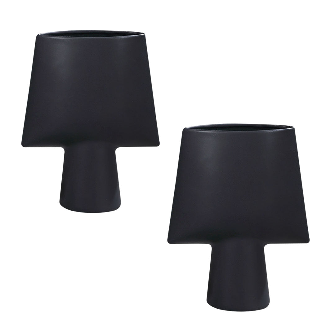 SOGA 2X 21x25.5cm Small Black Ornament Geometric Decor Ceramic Vase Flower Pots Decorative for Living Room Decoration $ 129.50