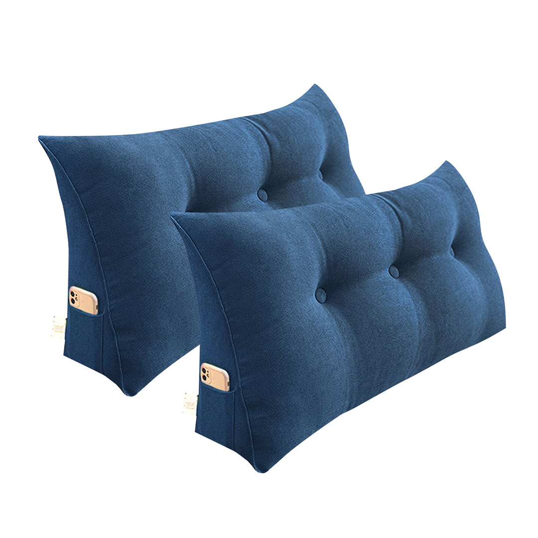 SOGA 2X 100cm Blue Triangular Wedge Bed Pillow Headboard Backrest Bedside Tatami Cushion Home Decor