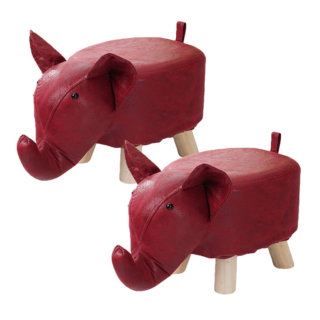 SOGA 2X Red Children Bench Elephant Character Round Ottoman Stool Soft Small Comfy Seat Home Decor $ 65.50