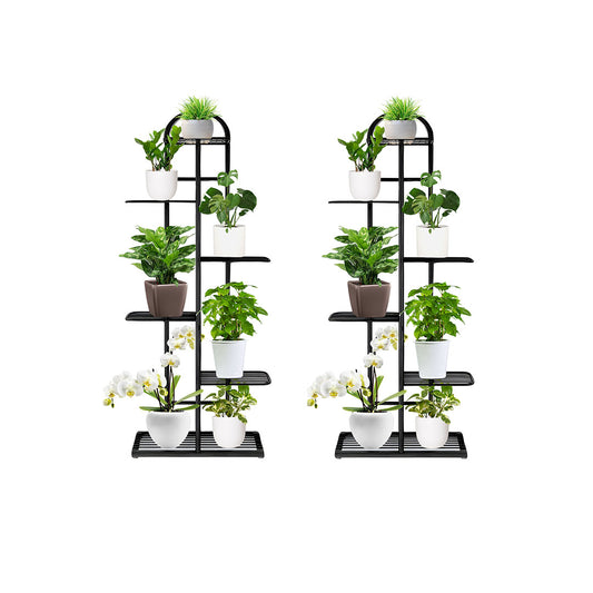SOGA 2X 6 Tier 7 Pots Black Metal Plant Stand Flowerpot Display Shelf Rack Indoor Home Office Decor