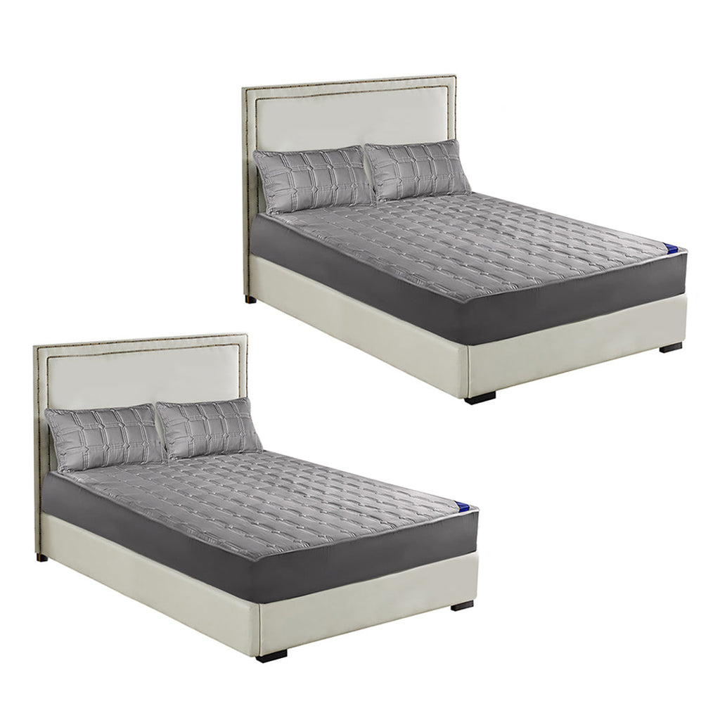 SOGA 2X Grey 183cm Wide Mattress Cover Thick Quilted Stretchable Bed Spread Sheet Protector with Pillow Covers $ 237.50