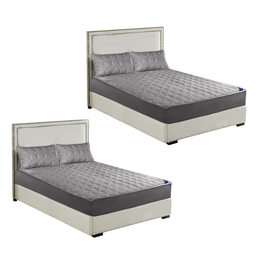 SOGA 2X Grey 183cm Wide Mattress Cover Thick Quilted Stretchable Bed Spread Sheet Protector with Pillow Covers $ 237.50