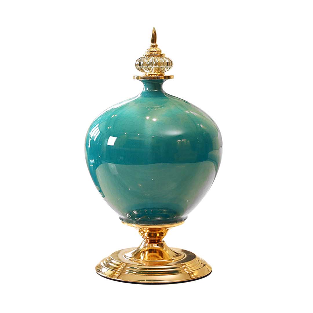 SOGA 38cm Ceramic Oval Flower Vase with Gold Metal Base Green $ 188.90