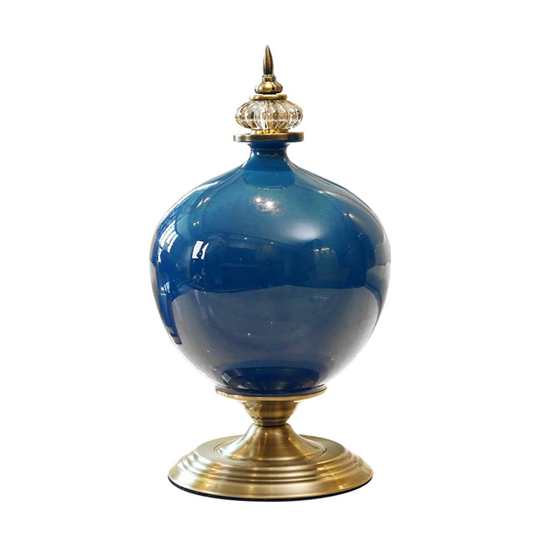 SOGA 38cm Ceramic Oval Flower Vase with Gold Metal Base Dark Blue $ 188.90