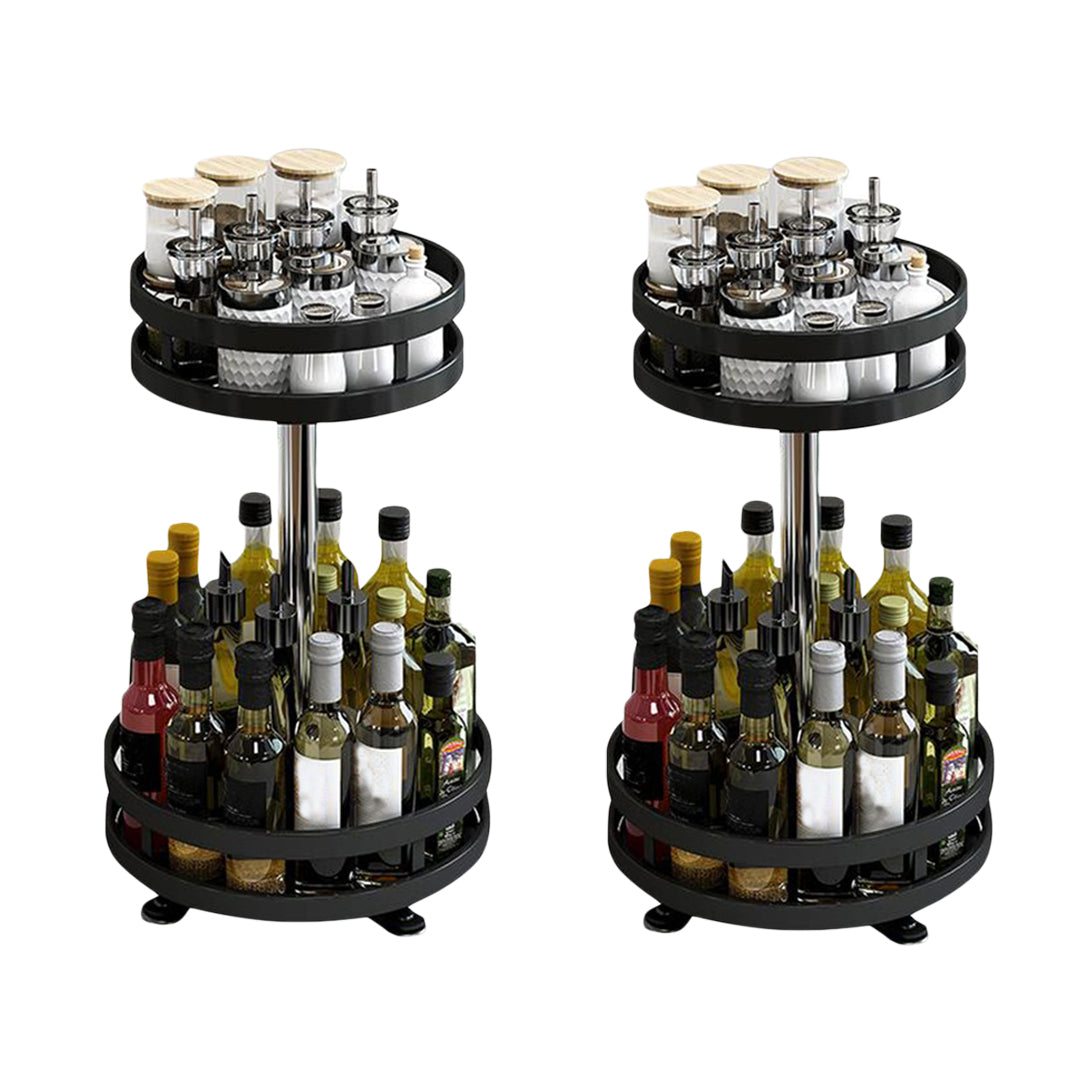 SOGA 2X 2 Tier Steel Black Round Rotating Multi-Function Kitchen Portable Storage Spice Seasoning Kitchen Countertop Organiser Shelf $ 65.50