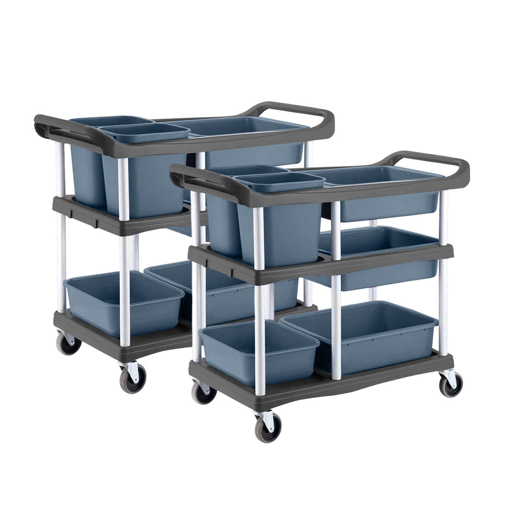 3-tier commercial soiled food trolley dirty plate cart with 5 buckets for restaurant kitchens Australia