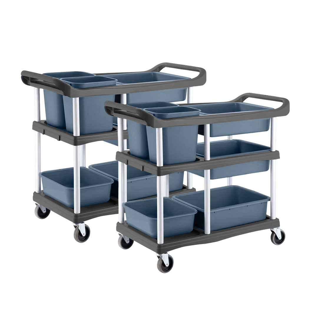 3-tier commercial soiled food trolley dirty plate cart with 5 buckets for restaurant kitchens Australia