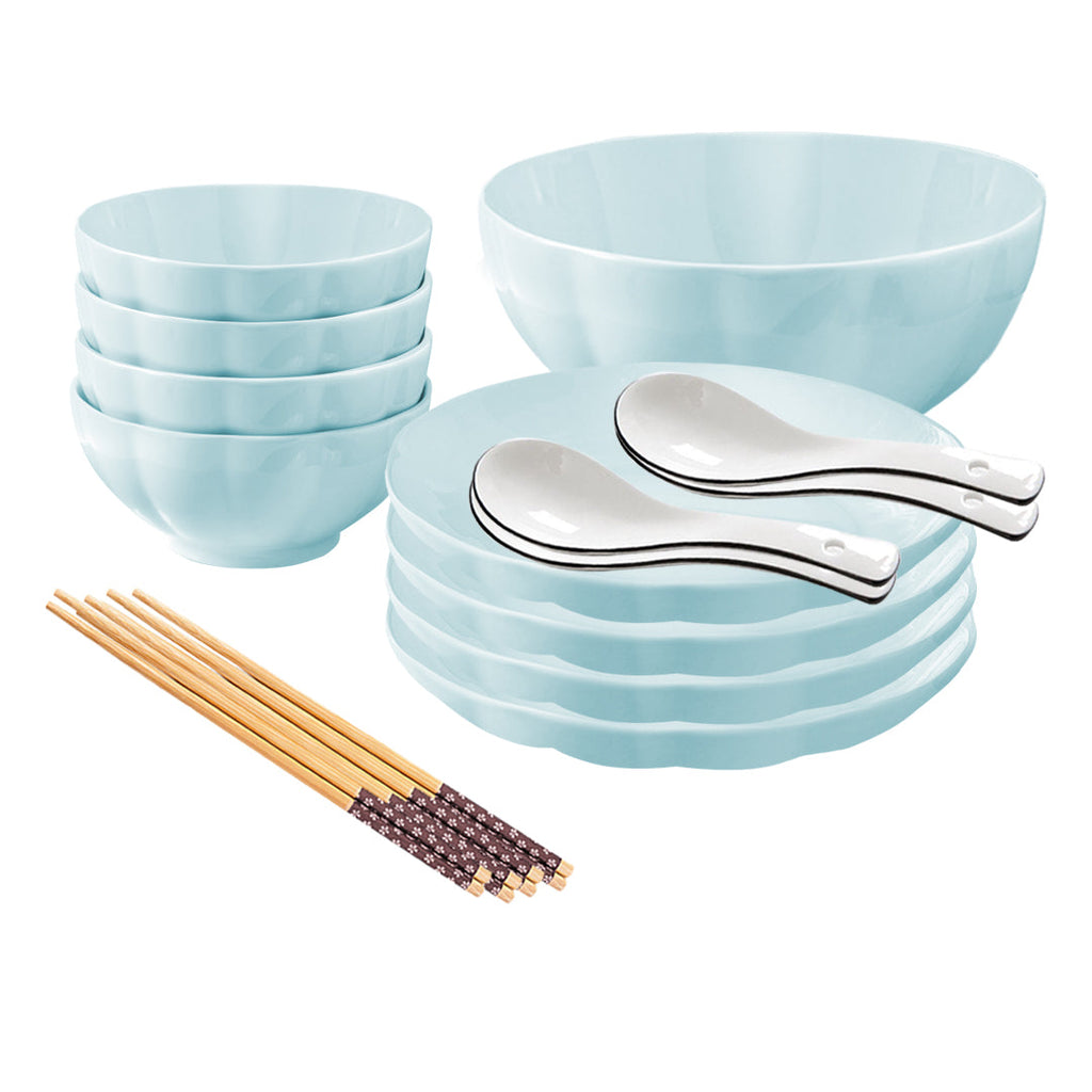 SOGA Light Blue Japanese Style Ceramic Dinnerware Crockery Soup Bowl Plate Server Kitchen Home Decor Set of 9 $ 71.50