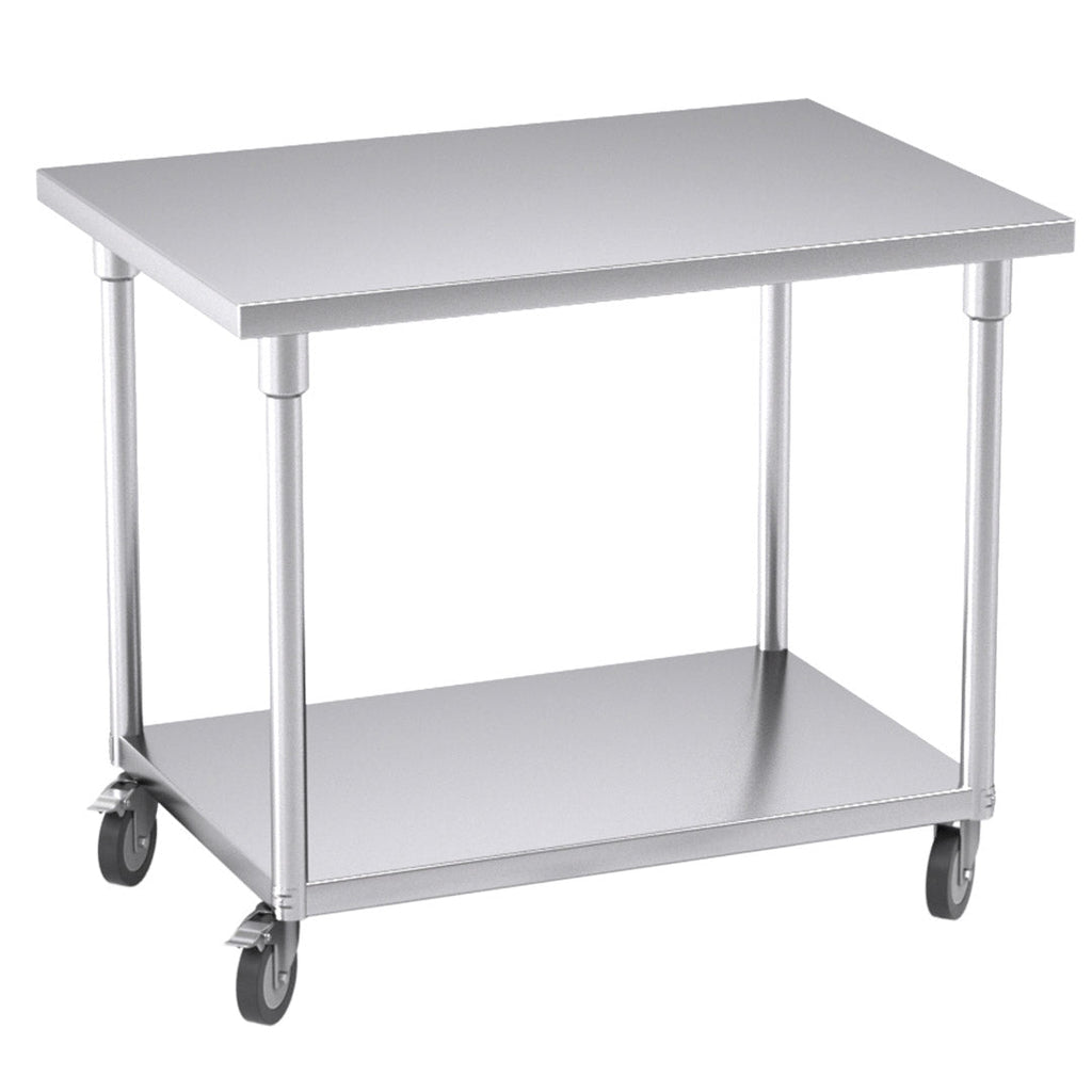 SOGA 100cm Commercial Catering Kitchen Stainless Steel Prep Work Bench Table with Wheels $ 666.90