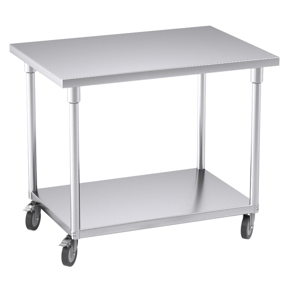 SOGA 100cm Commercial Catering Kitchen Stainless Steel Prep Work Bench Table with Wheels $ 666.90