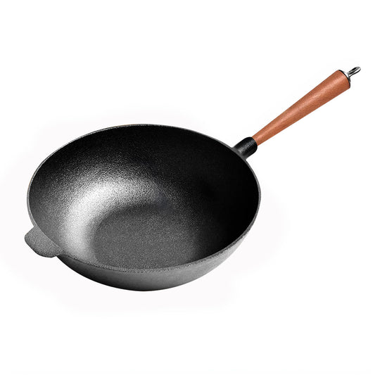 SOGA 31cm Commercial Cast Iron Wok Round Bottom FryPan Home Cooking Skillet