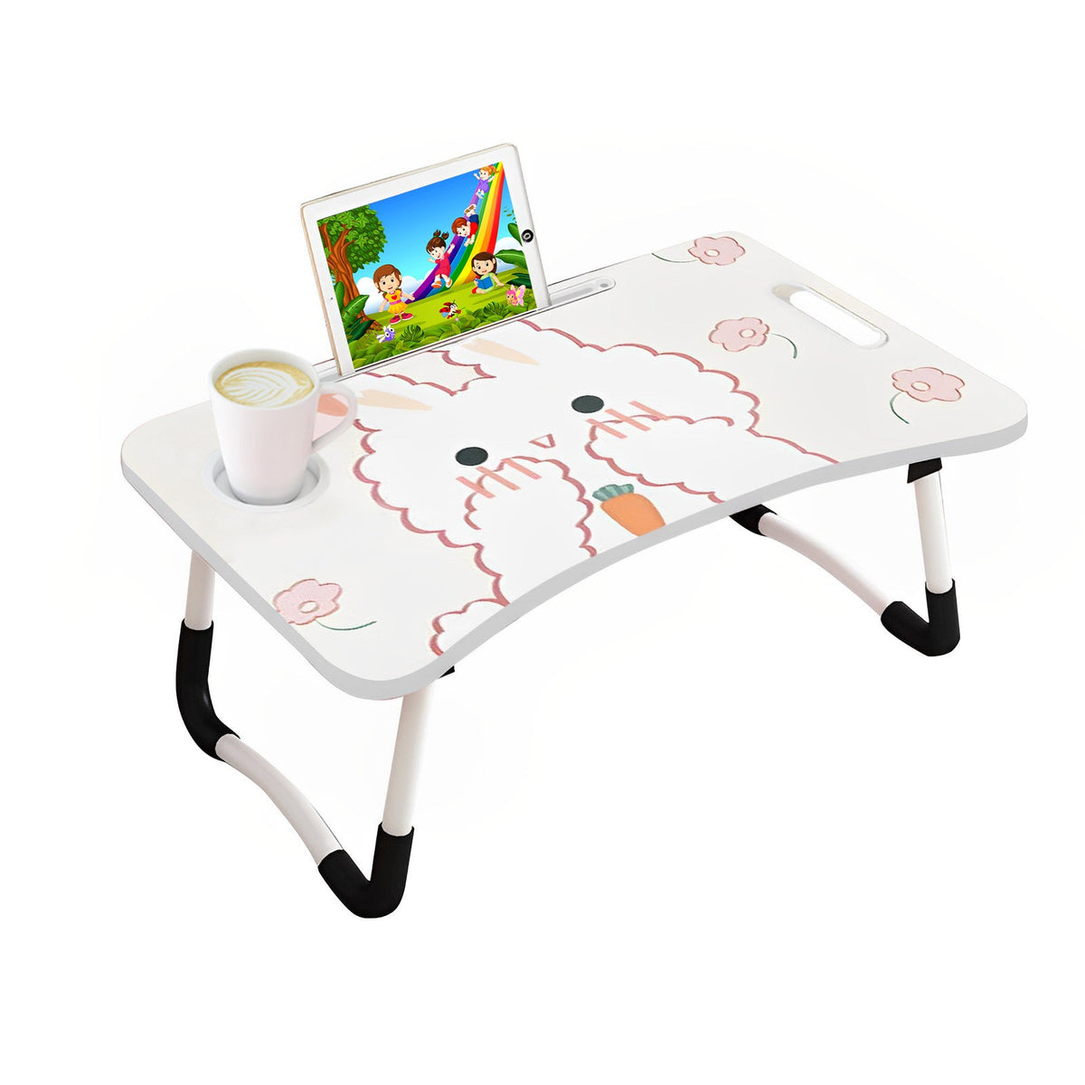 SOGA Cute Rabbit Design Portable Bed Table Adjustable Foldable Bed Sofa Study Table Laptop Mini Desk with Drawer and Cup Slot Home Decor $ 46.90