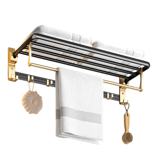 SOGA 63cm Wall-Mounted Double Pole Towel Holder Bathroom Organiser Rail Hanger with Hooks