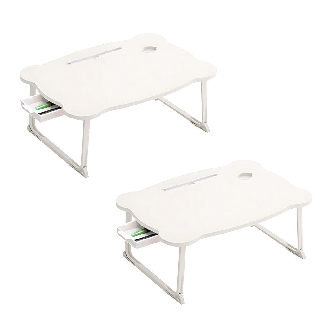 SOGA 2X White Portable Bed Table Adjustable Folding Mini Desk With Mini Drawer and Cup-Holder Home Decor $ 98.50
