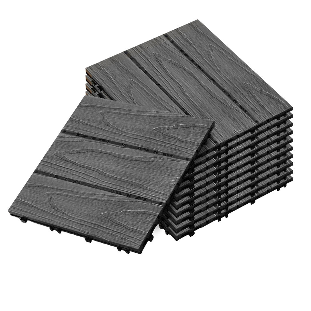 SOGA 11 pcs Dark Grey DIY Wooden Composite Decking Tiles Garden Outdoor Backyard Flooring Home Decor $ 144.50