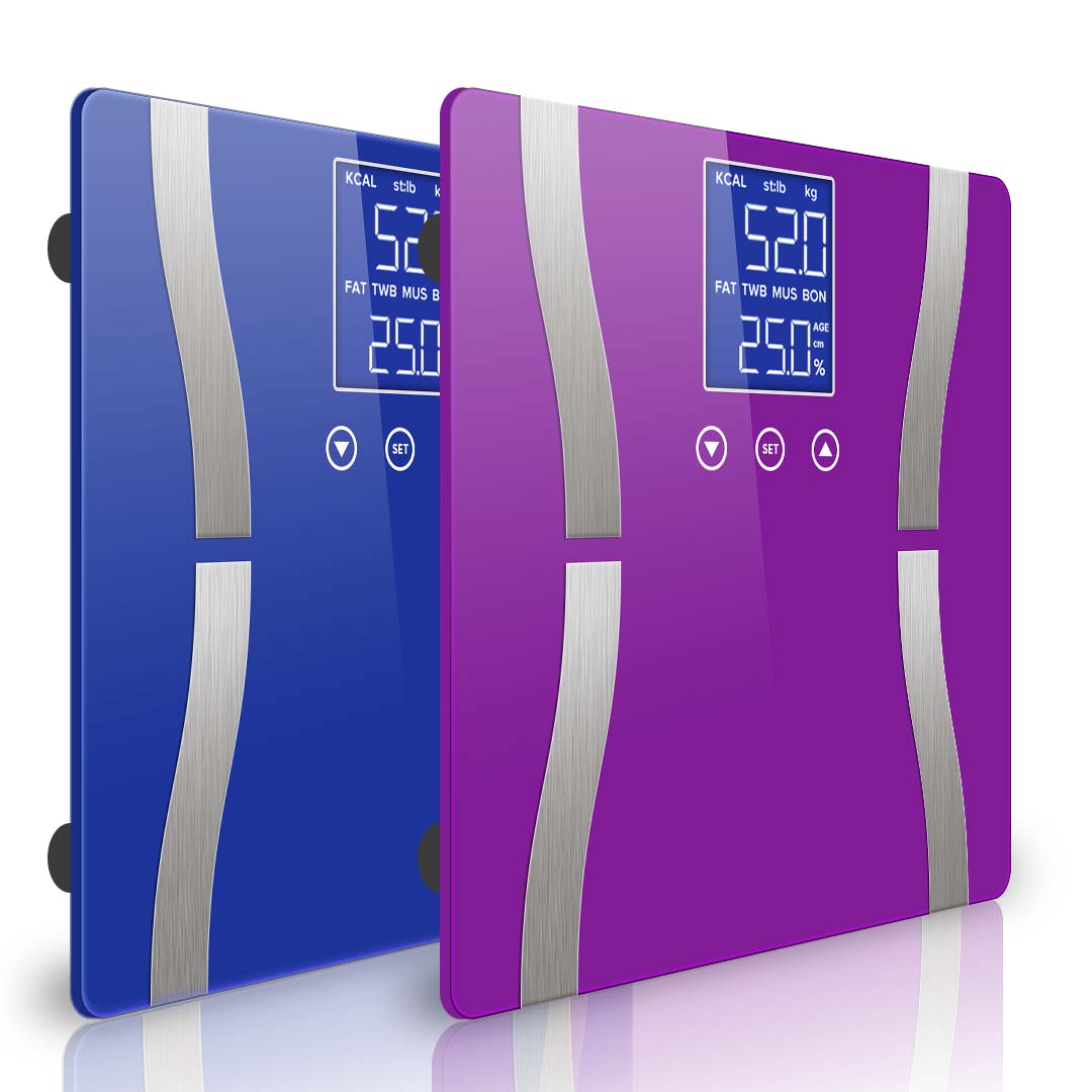SOGA 2X Glass LCD Digital Body Fat Scale Bathroom Electronic Gym Water Weighing Scales Blue/Purple $ 60.90