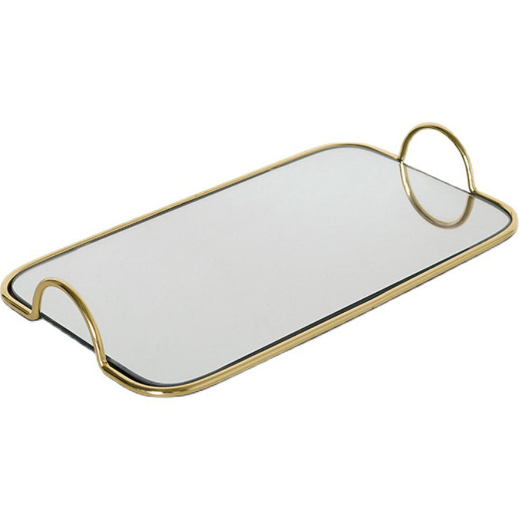 SOGA 40.5cm Gold Flat-Lay Mirror Glass Metal Tray Vanity Makeup Perfume Jewelry Organiser with Handles $ 71.50