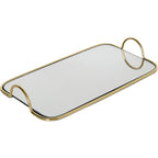 SOGA 40.5cm Gold Flat-Lay Mirror Glass Metal Tray Vanity Makeup Perfume Jewelry Organiser with Handles $ 71.50
