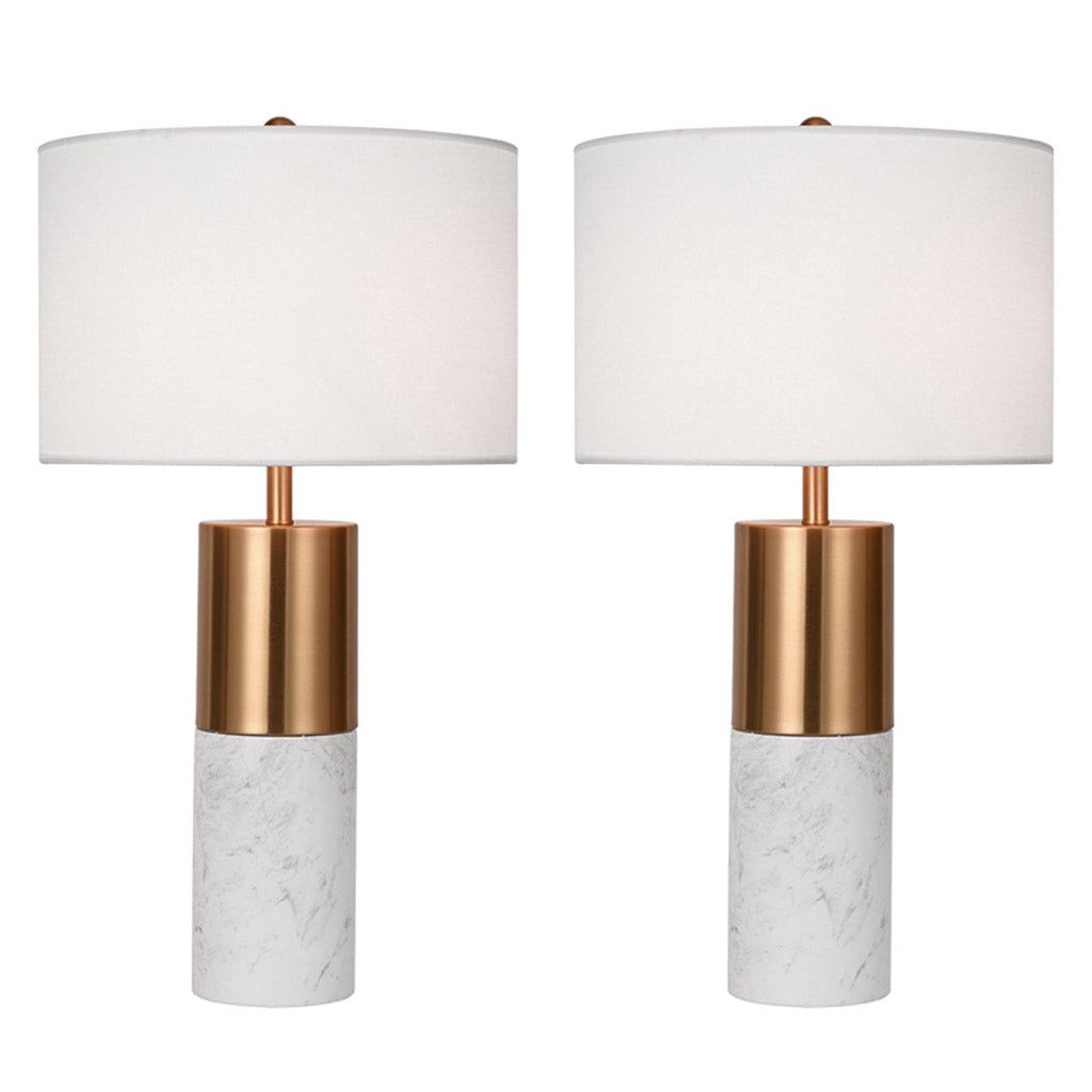SOGA 2X 60cm White Marble Bedside Modern Desk Table Lamp Living Room Shade with Cylinder Base $ 452.90