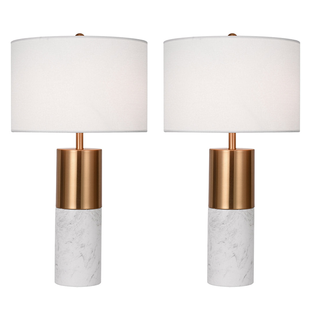 SOGA 2X 60cm White Marble Bedside Modern Desk Table Lamp Living Room Shade with Cylinder Base $ 452.90