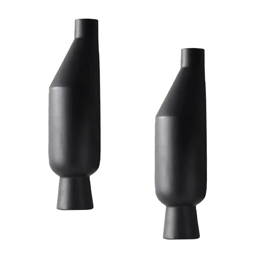 SOGA 2X 14x52cm Ornament Black Minimalist Vases with Narrow Neck Rounded Body for Modern Home Decor