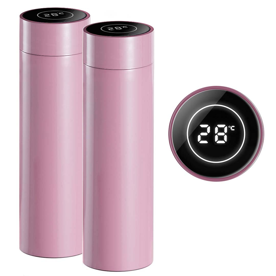 SOGA 2X 500ML Stainless Steel Smart LCD Thermometer Display Bottle Vacuum Flask Thermos Pink