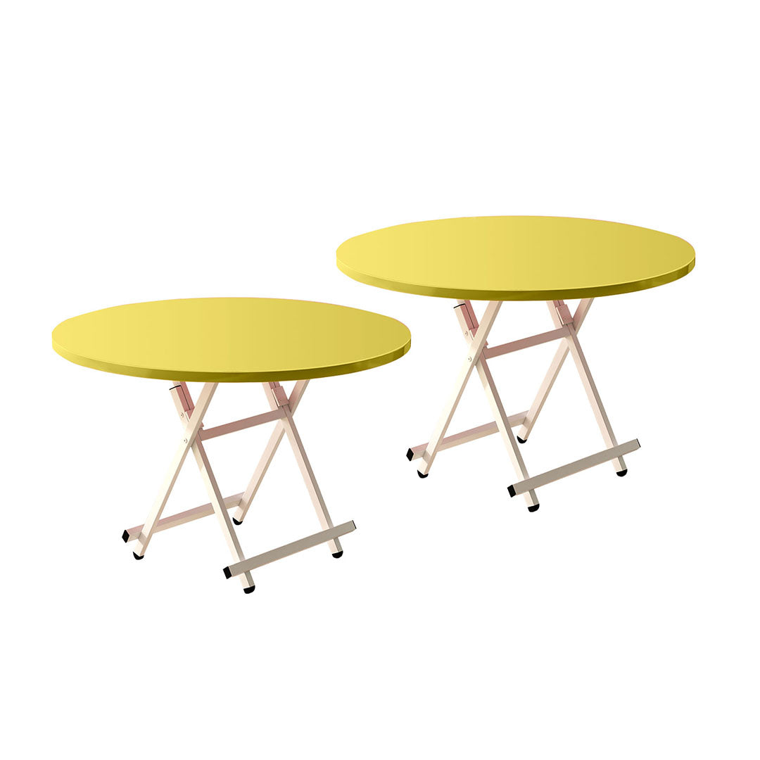 SOGA 2X Yellow Dining Table Portable Round Surface Space Saving Folding Desk Home Decor