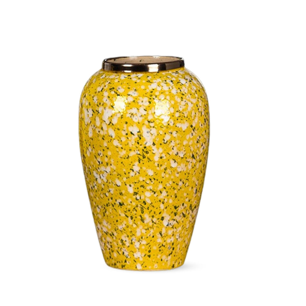 SOGA 30x19cm Yellow with White Mini Floral Medium Ceramic Flower Vase Elegant Living Room Home Decor $ 88.90