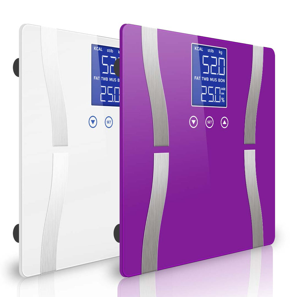 SOGA 2X Digital Body Fat Scale Bathroom Scales Weight Gym Glass Water LCD Purple/White $ 60.90
