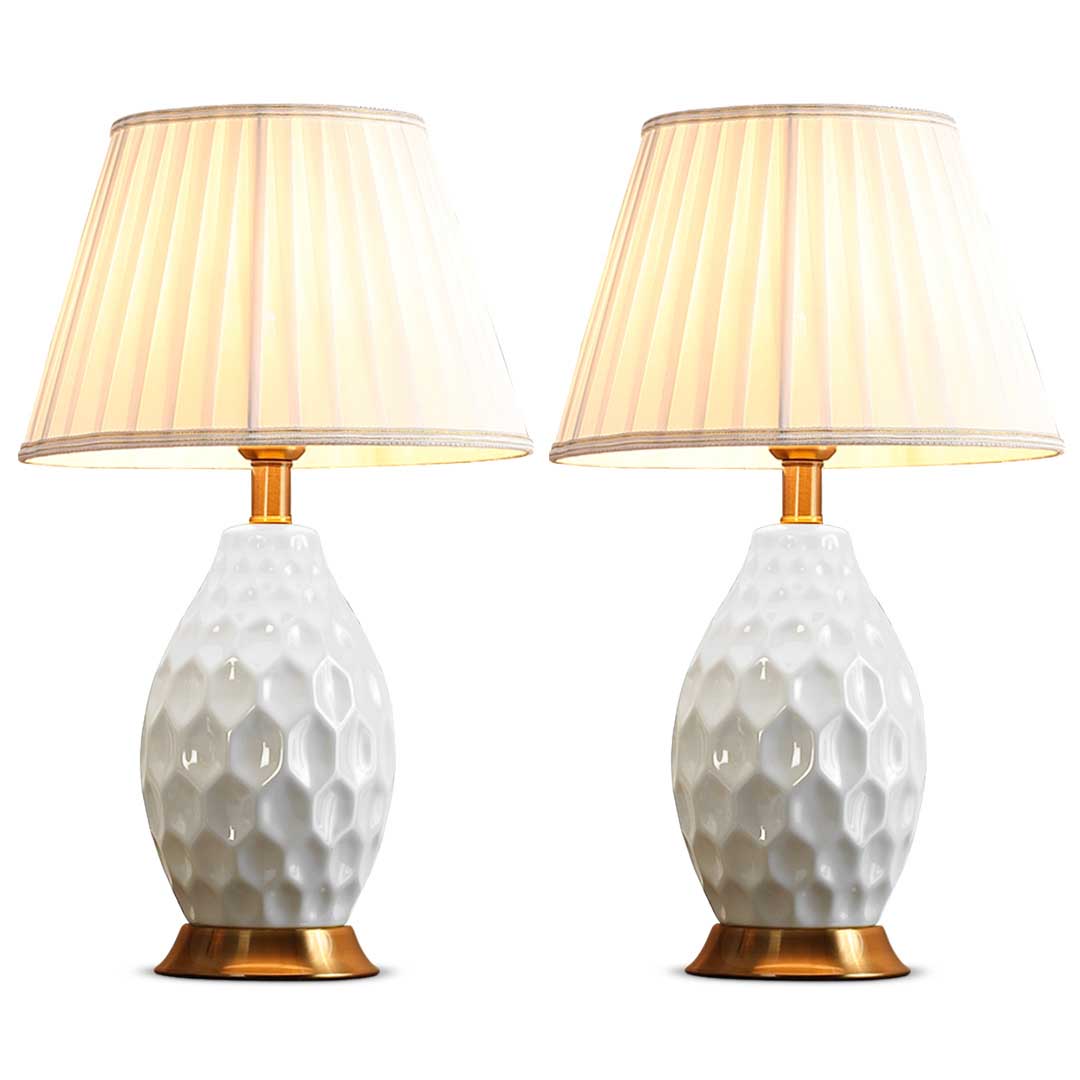 SOGA 2X Textured Ceramic Oval Table Lamp with Gold Metal Base White $ 410.90