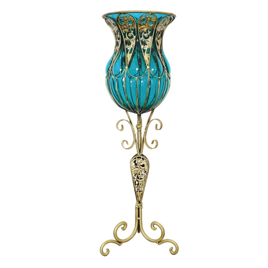 SOGA 85cm Blue Glass Floor Vase with Tall Metal Flower Stand $ 422.50