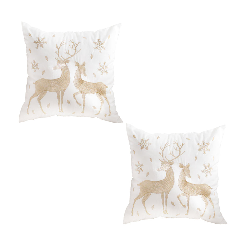 SOGA 2X 45cm Throw Pillow White with Golden Christmas Reindeer Festive Cushion for Cozy Winter Decor $ 90.90